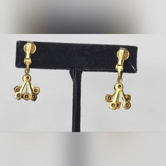 Vintage Austrian gold citrine amber crystal dangle earrings - Picture 7 of 8